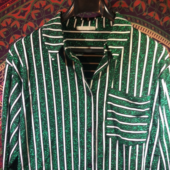 Zara Trafaluc green stripe sparkle button down dress - Picture 2 of 4